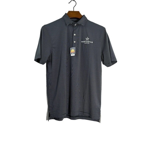 NWT Johnnie-O Albatross Black Pin-Striped Polo Embroidery Size Medium UPF 50 - Picture 5 of 9